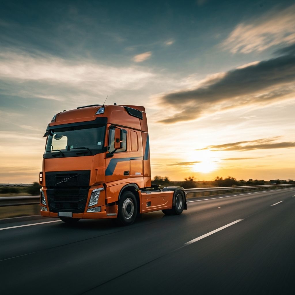 Modern freight truck on highway